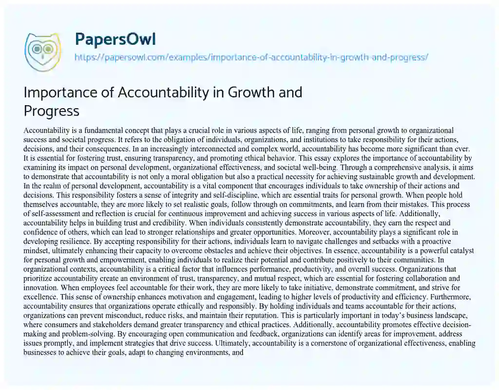 Essay on Importance of Accountability in Growth and Progress