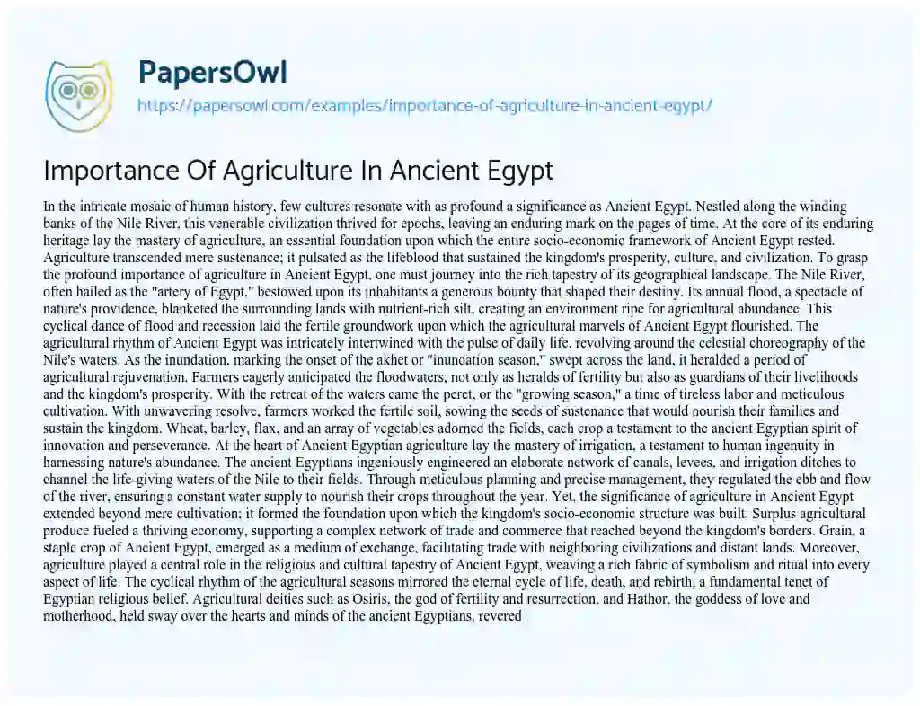 Essay on Importance of Agriculture in Ancient Egypt