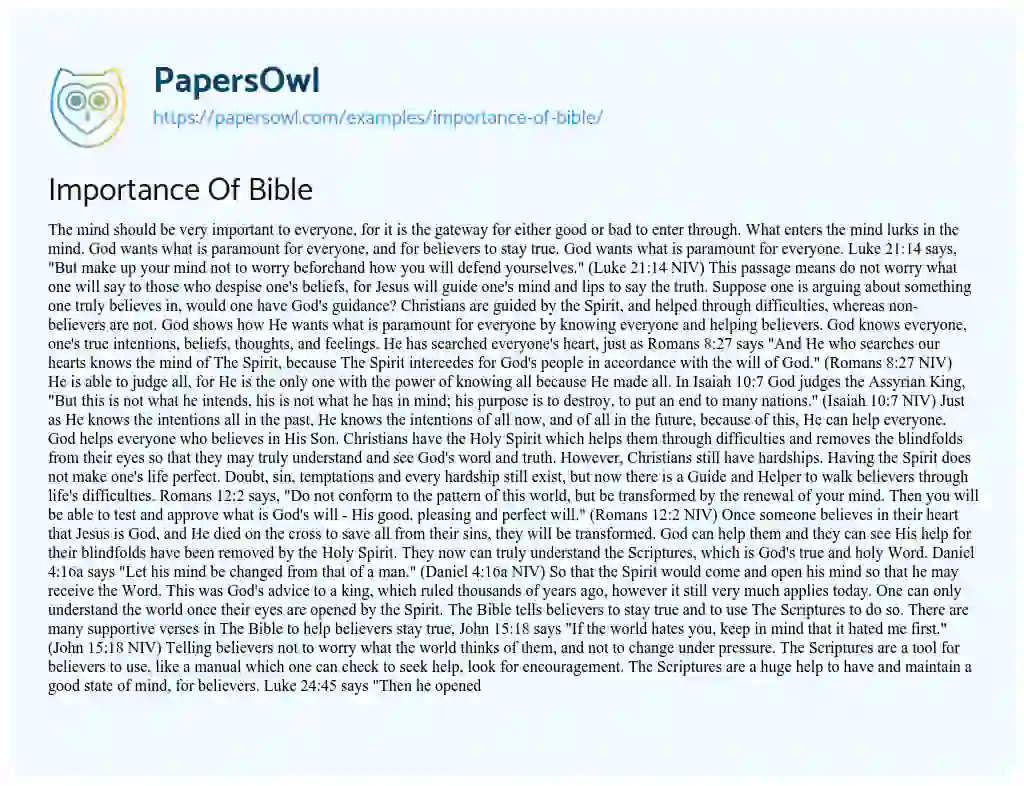 Importance of Bible essay