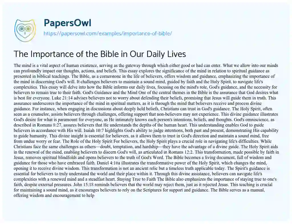 Essay on Importance of Bible