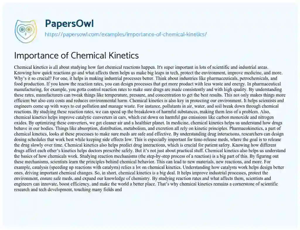 Essay on Importance of Chemical Kinetics