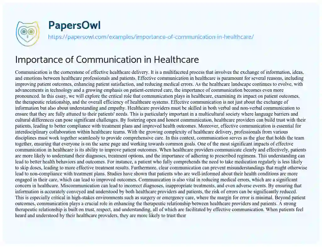 Essay on Importance of Communication in Healthcare