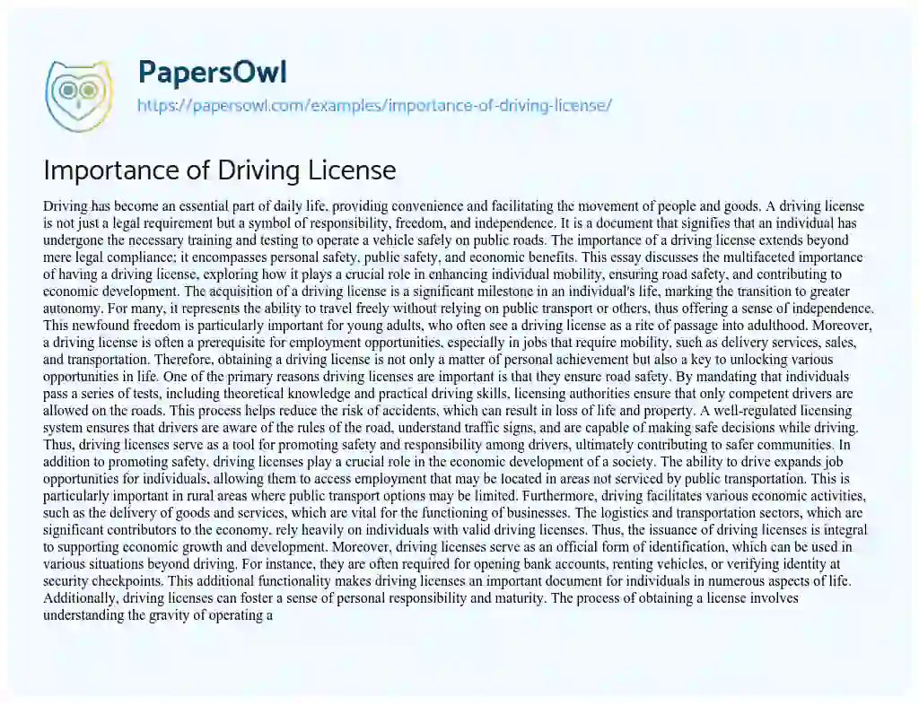 Essay on Importance of Driving License