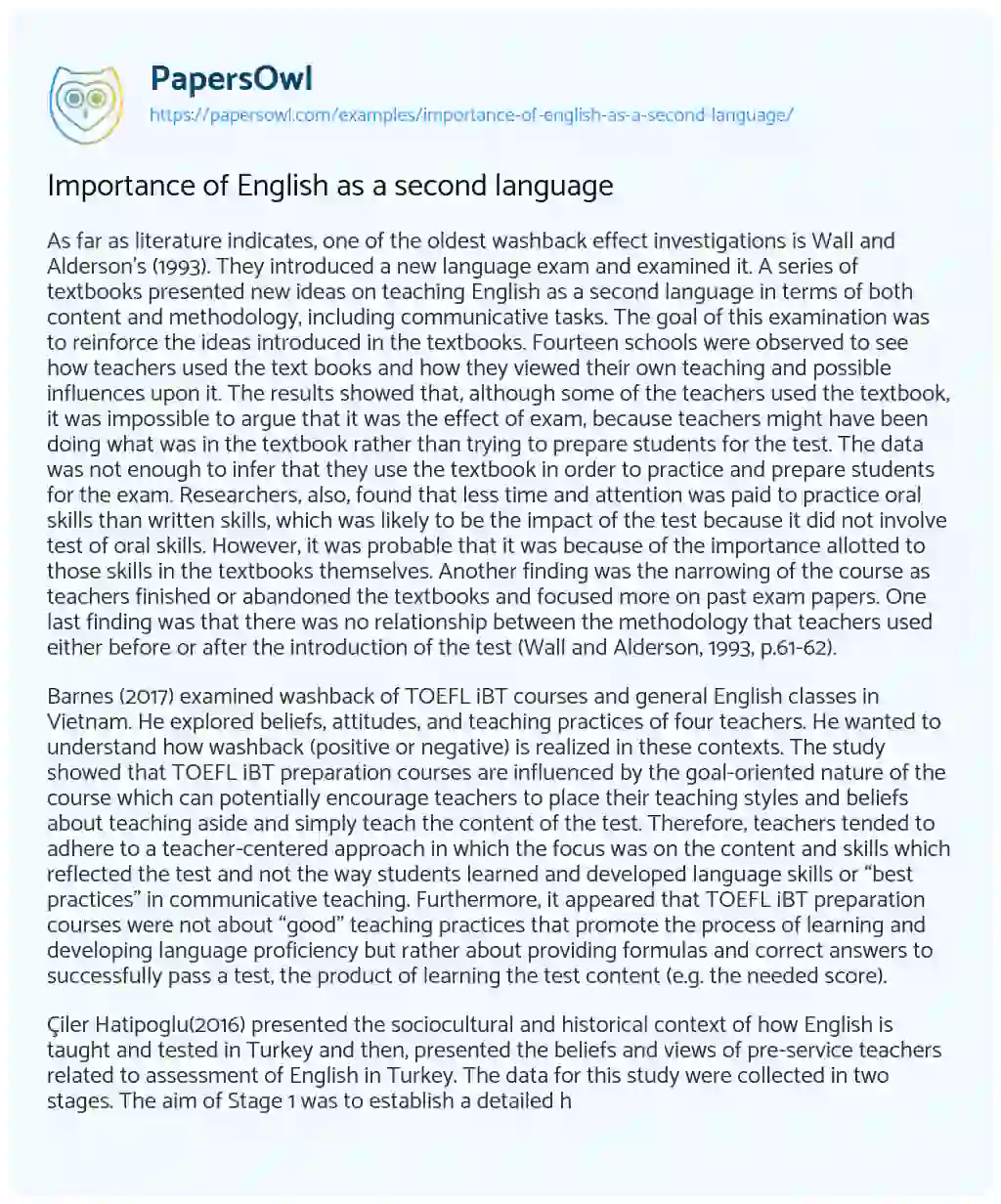 Essay on Importance of English as a Second Language