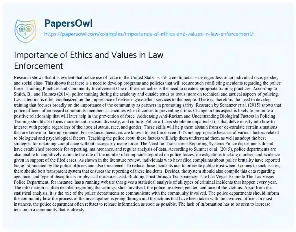 Essay on Importance of Ethics and Values in Law Enforcement