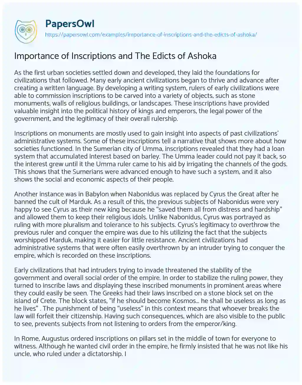 Essay on Importance of Inscriptions and the Edicts of Ashoka