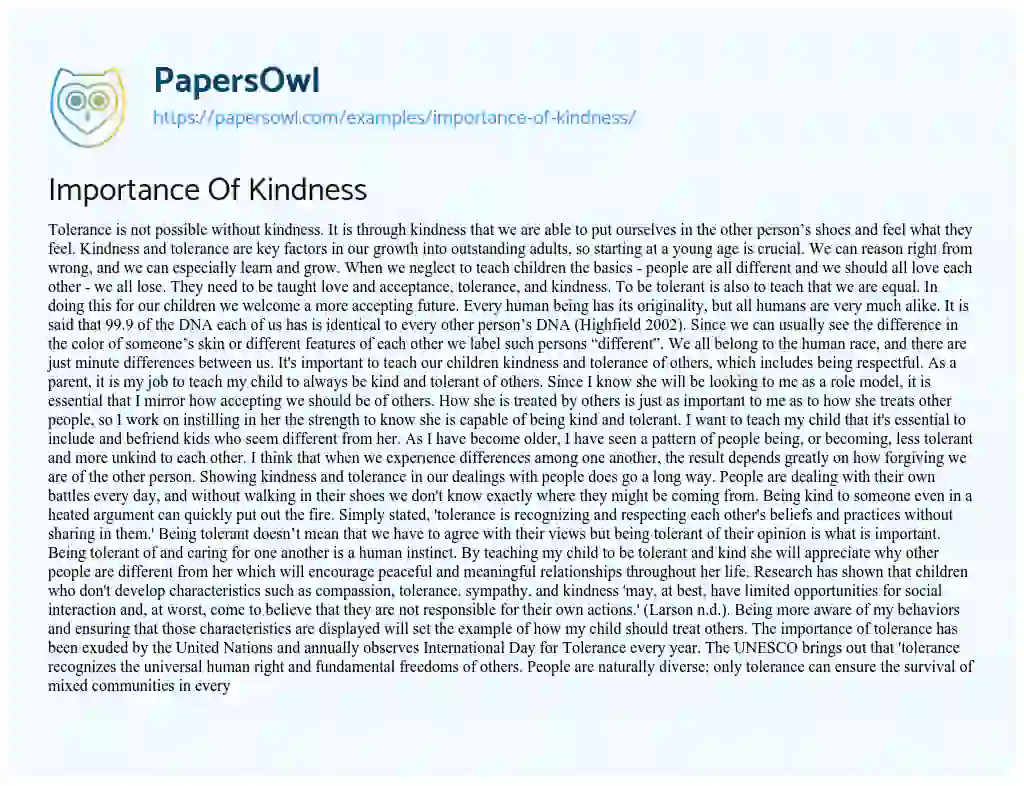 Essay on Importance of Kindness