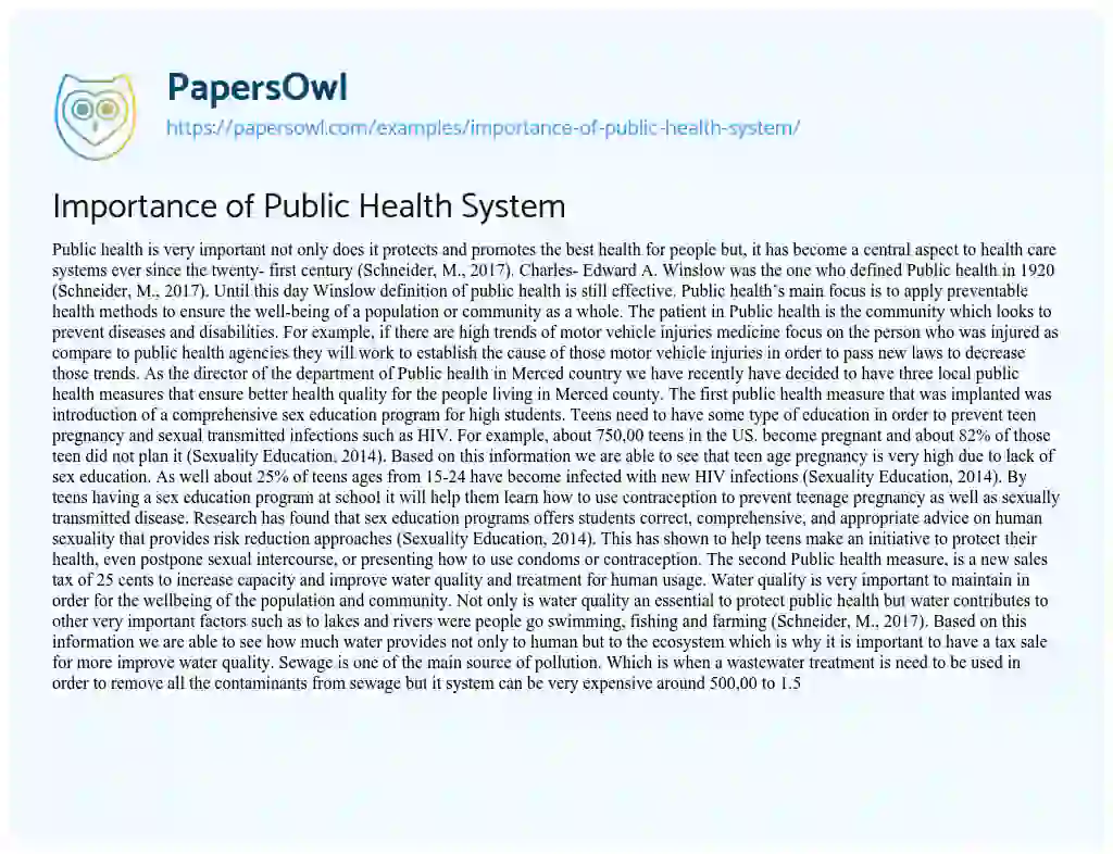 Essay on Importance of Public Health System