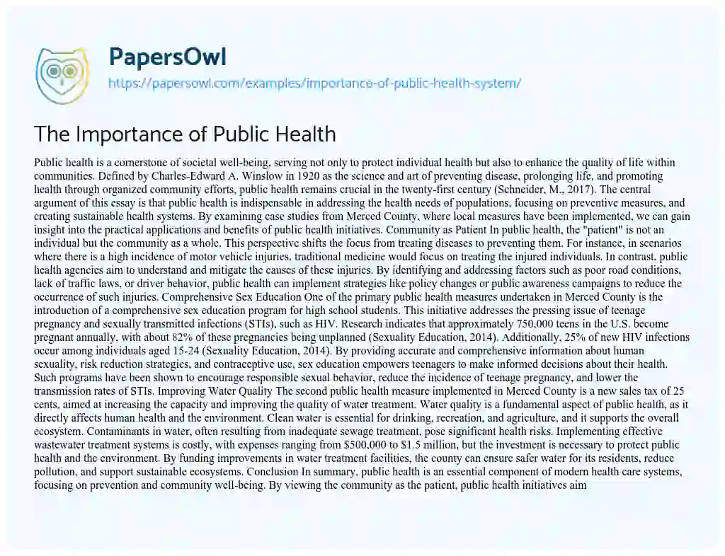 importance of public health nursing essay