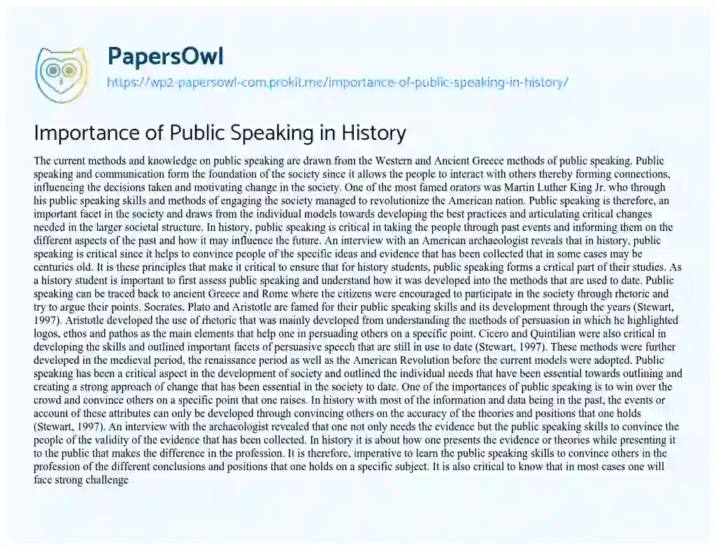 Importance of Public Speaking in History essay
