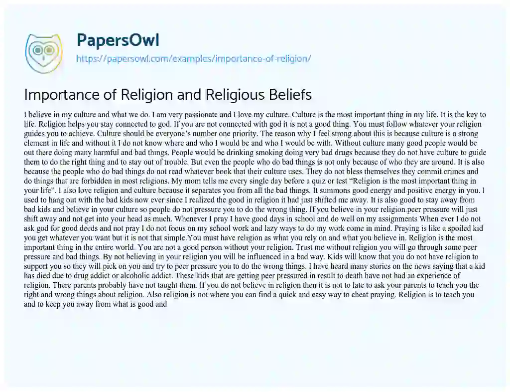 Essay on Importance of Religion and Religious Beliefs