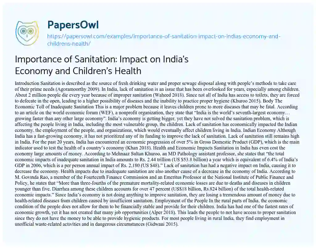 Essay on Importance of Sanitation: Impact on India’s Economy and Children’s Health