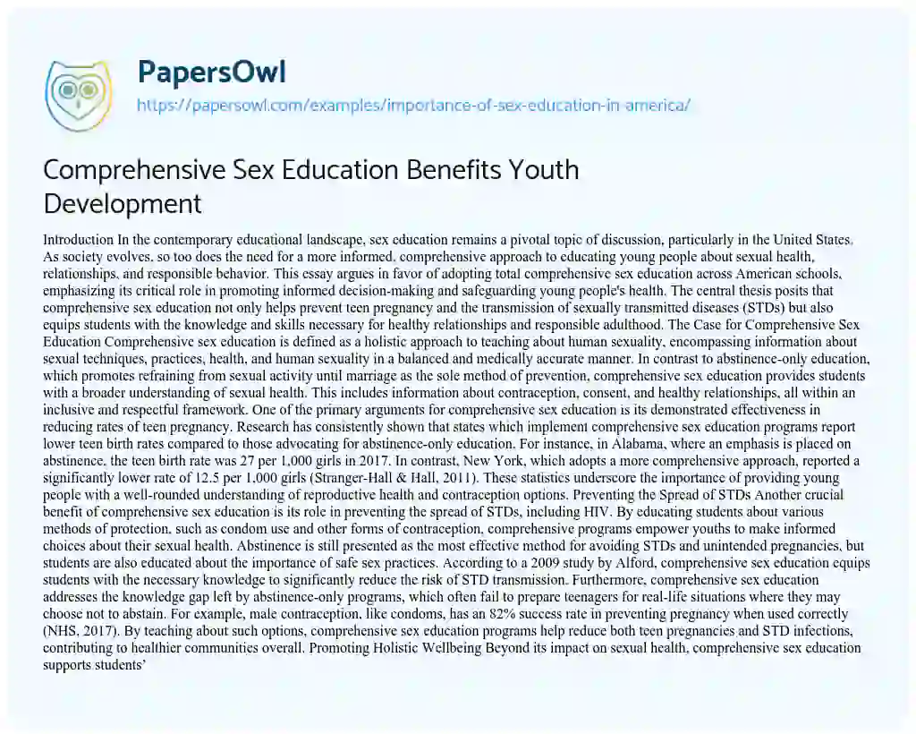 Essay on Importance of Sex Education in America