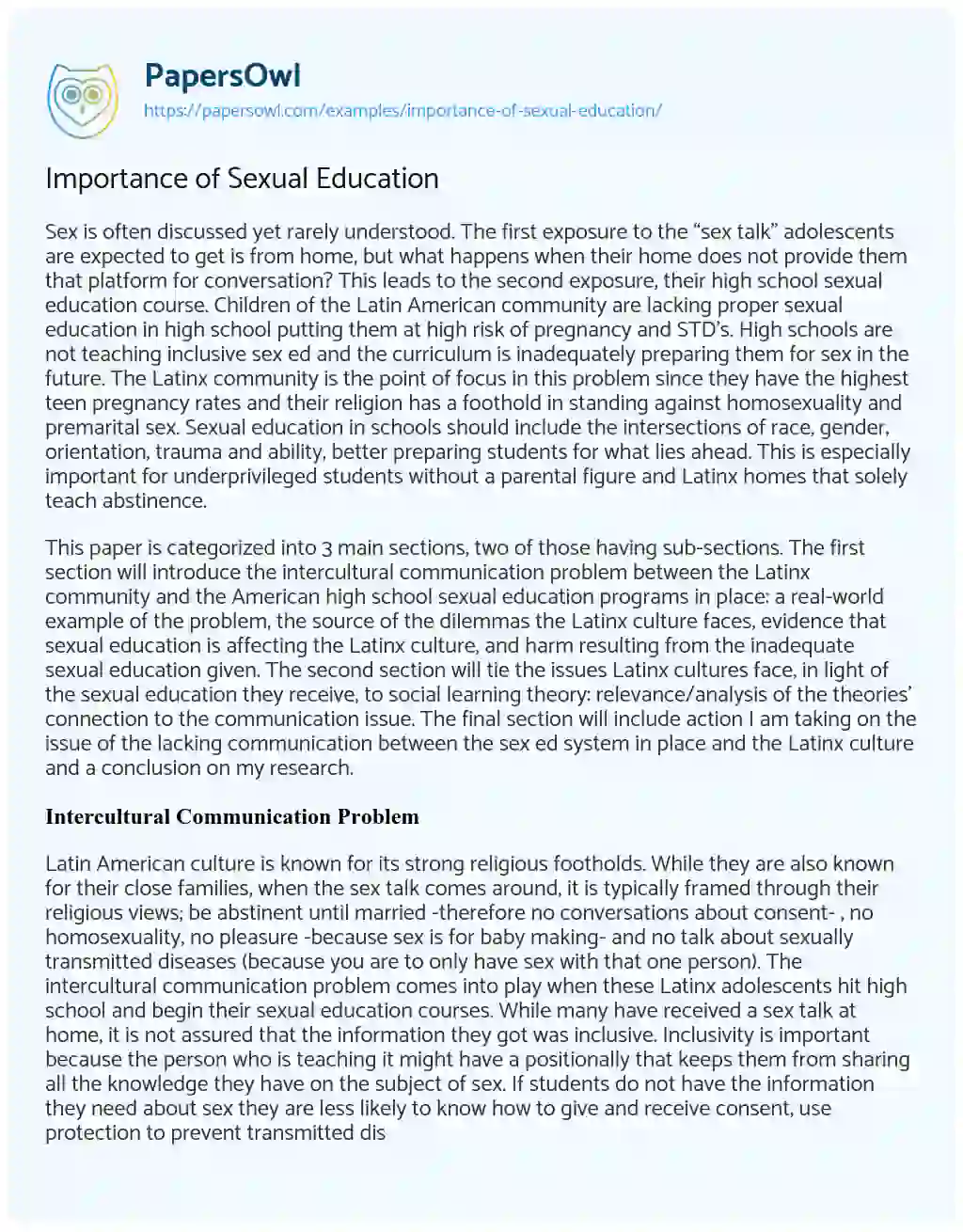 Importance of Sexual Education essay