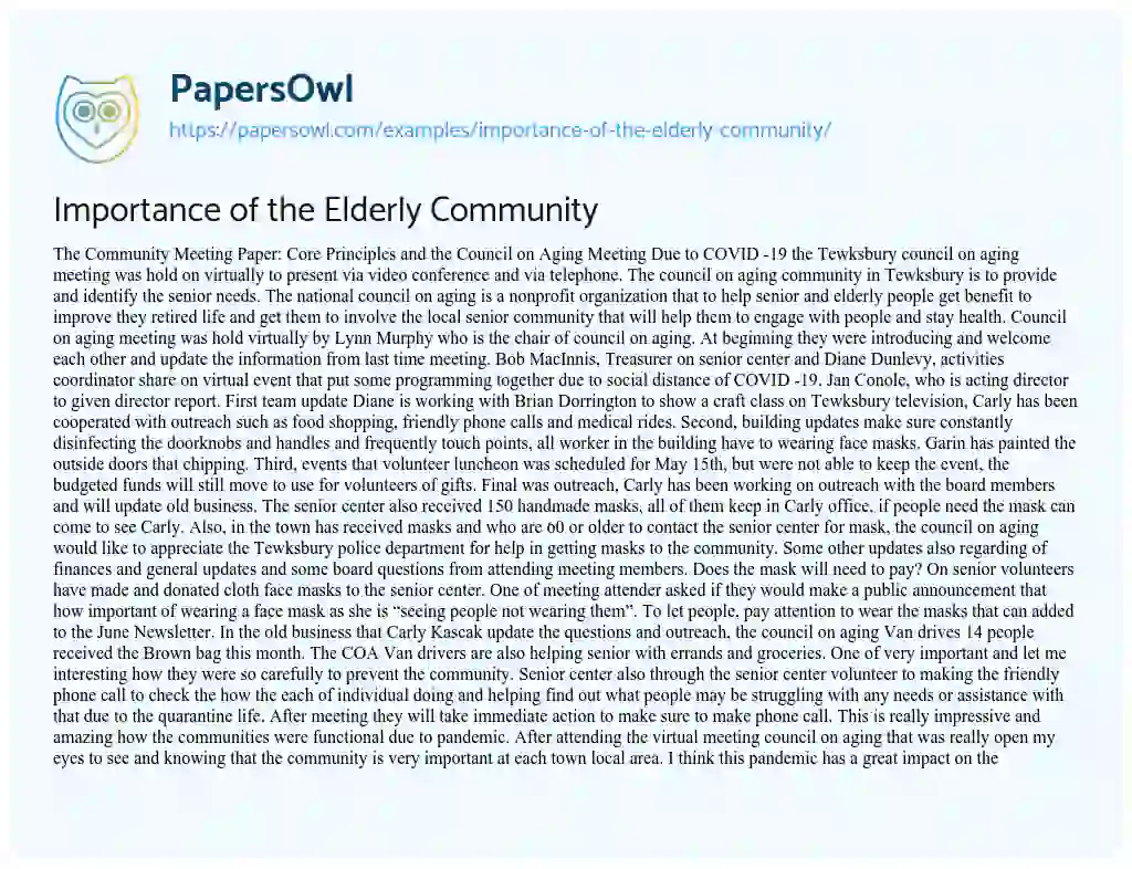 Essay on Importance of the Elderly Community