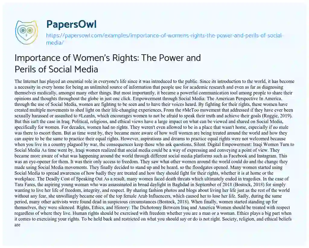 Essay on Importance of Women’s Rights: the Power and Perils of Social Media