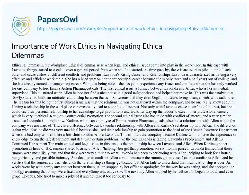 Essay on Importance of Work Ethics in Navigating Ethical Dilemmas