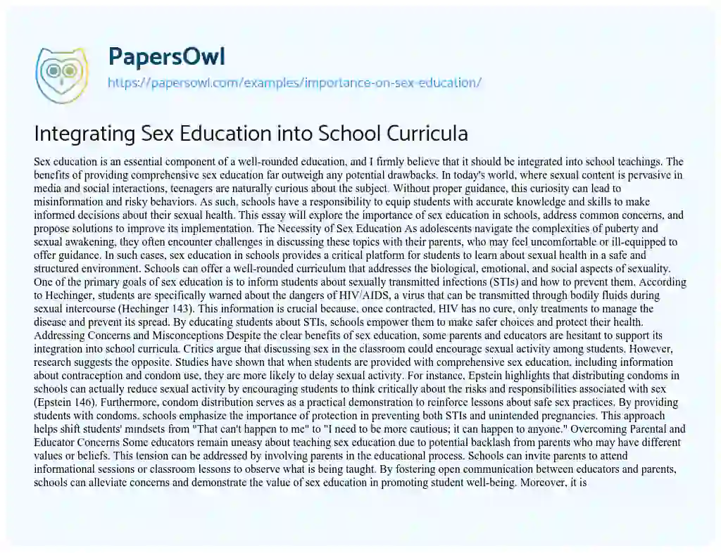 Essay on Importance on Sex Education