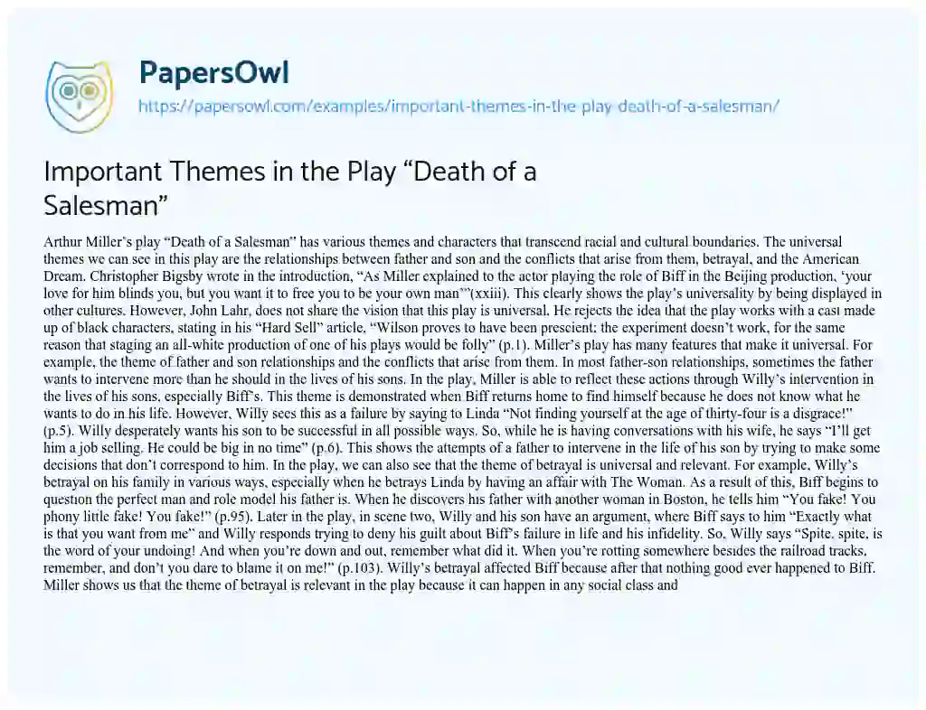 Essay on Important Themes in the Play “Death of a Salesman”