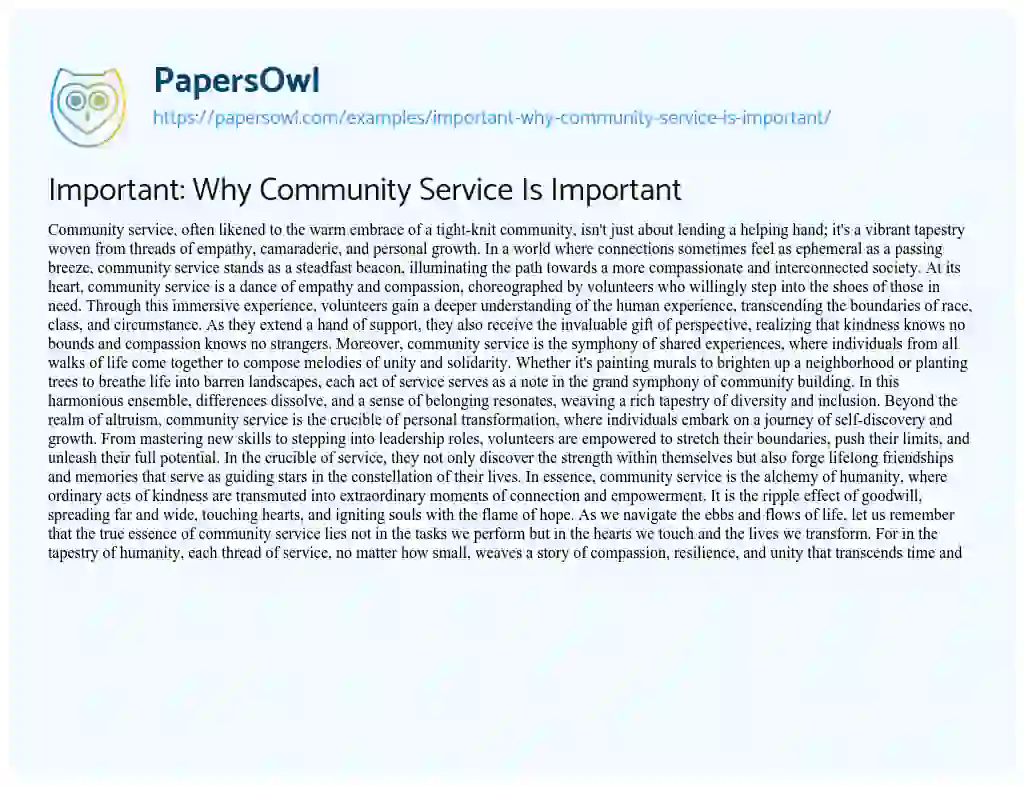 Important: Why Community Service Is Important - Free Essay Example ...