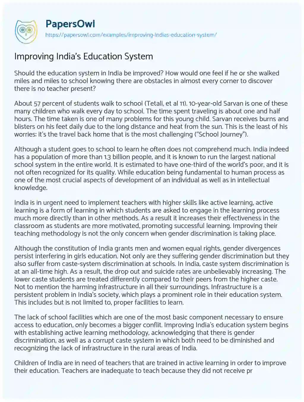 Improving India’s Education System essay