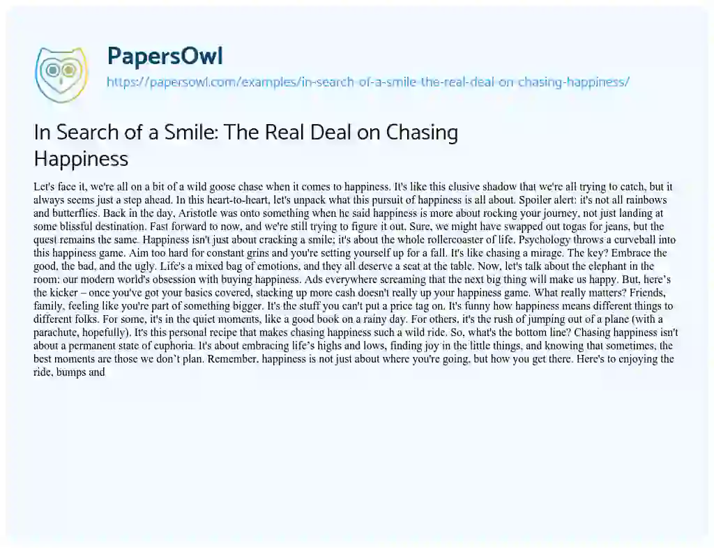 Essay on In Search of a Smile: the Real Deal on Chasing Happiness