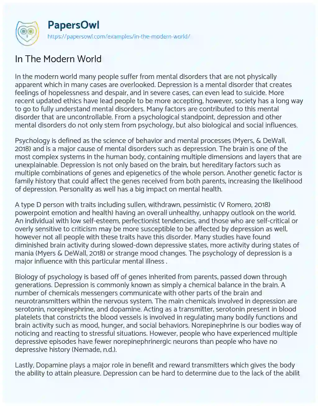 Essay on In the Modern World