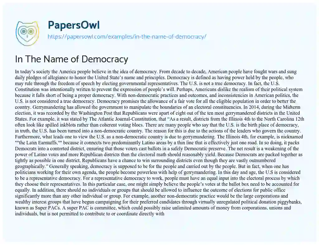 Essay on In the Name of Democracy