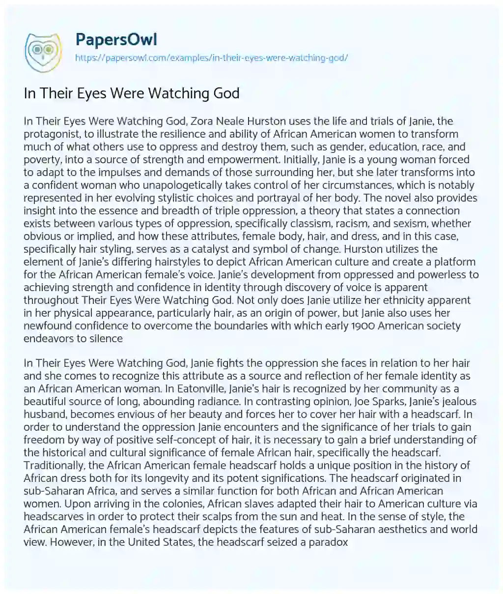 Essay on In their Eyes were Watching God