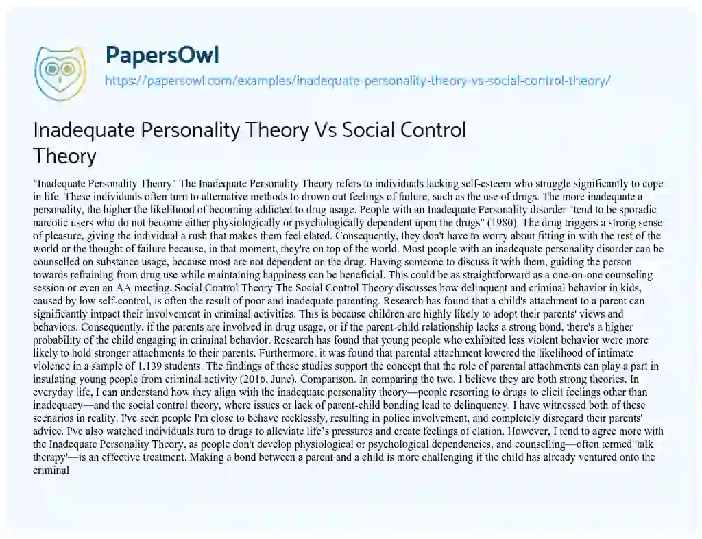 Essay on Inadequate Personality Theory Vs Social Control Theory