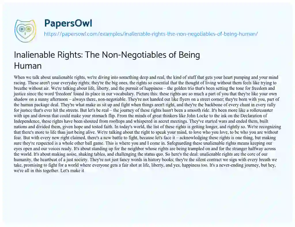 Essay on Inalienable Rights: the Non-Negotiables of being Human