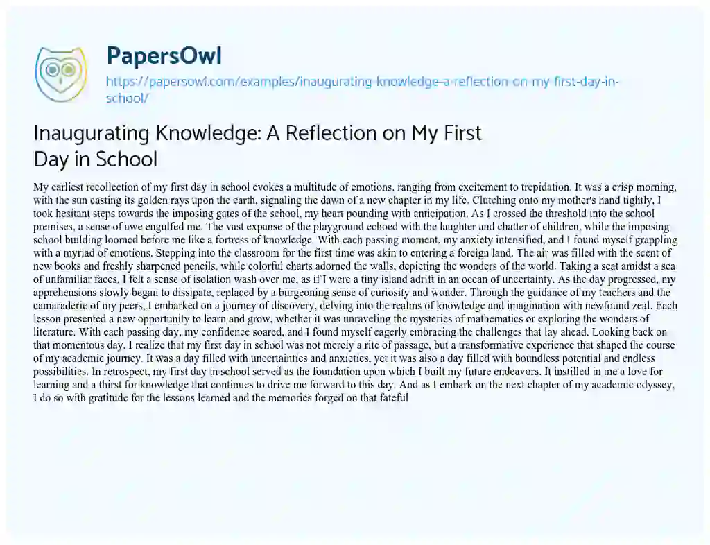 Essay on Inaugurating Knowledge: a Reflection on my First Day in School