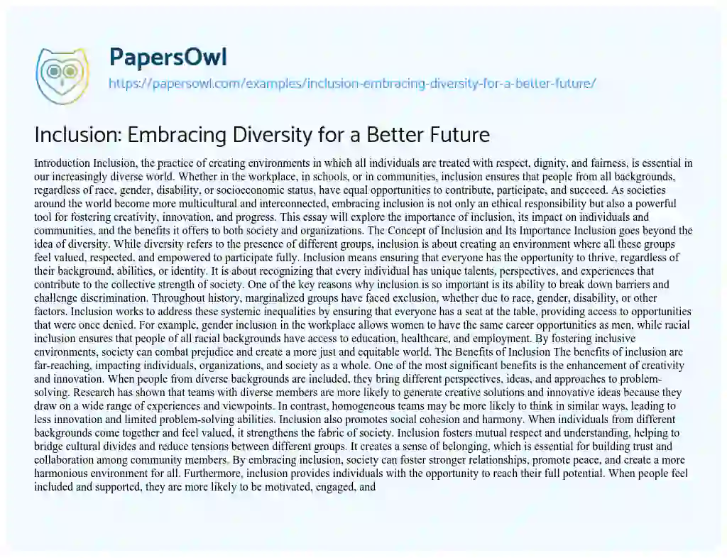 Essay on Inclusion: Embracing Diversity for a Better Future