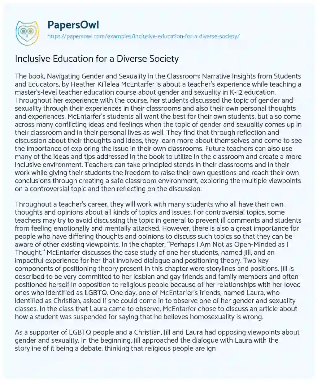 Essay on Inclusive Education for a Diverse Society
