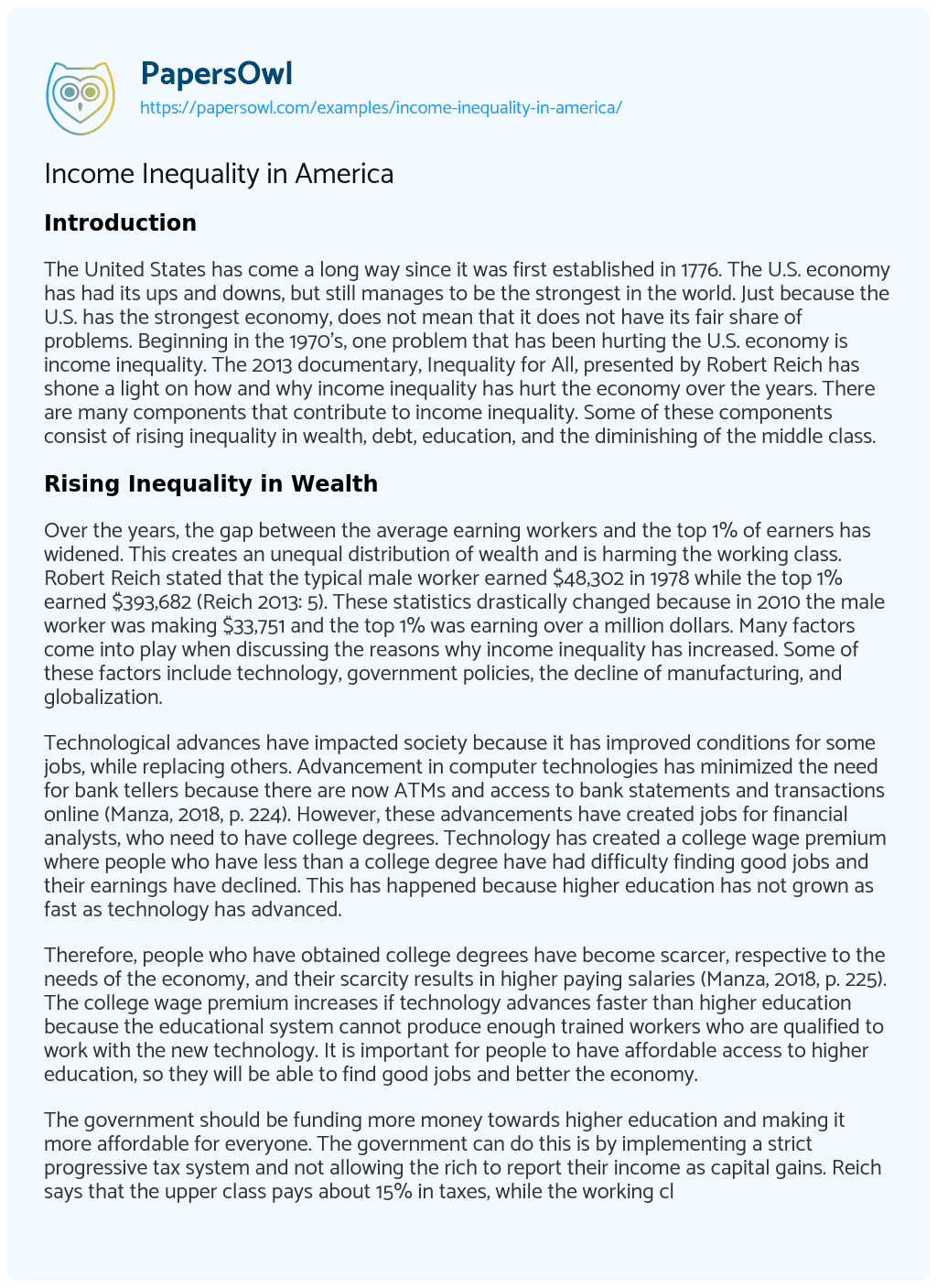 essay on income inequality in america