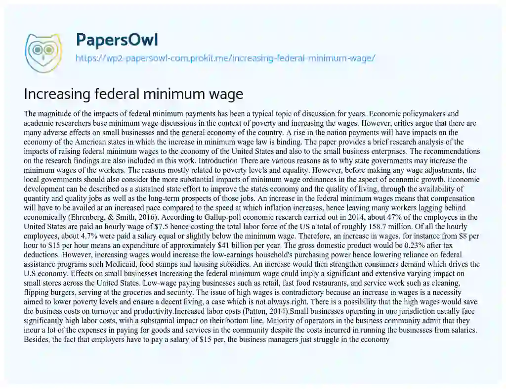 Essay on Increasing Federal Minimum Wage