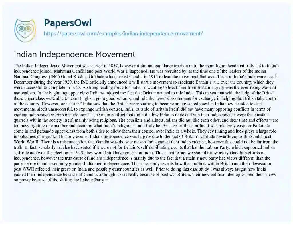 Essay on Indian Independence Movement