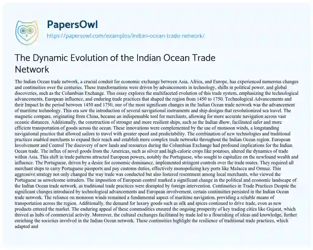 Essay on Indian Ocean Trade Network