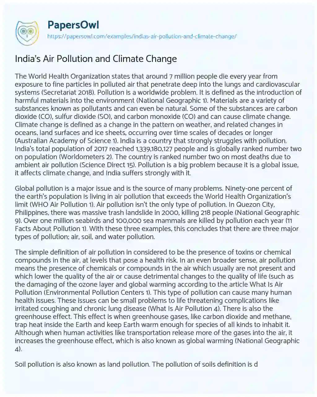 India’s Air Pollution and Climate Change essay