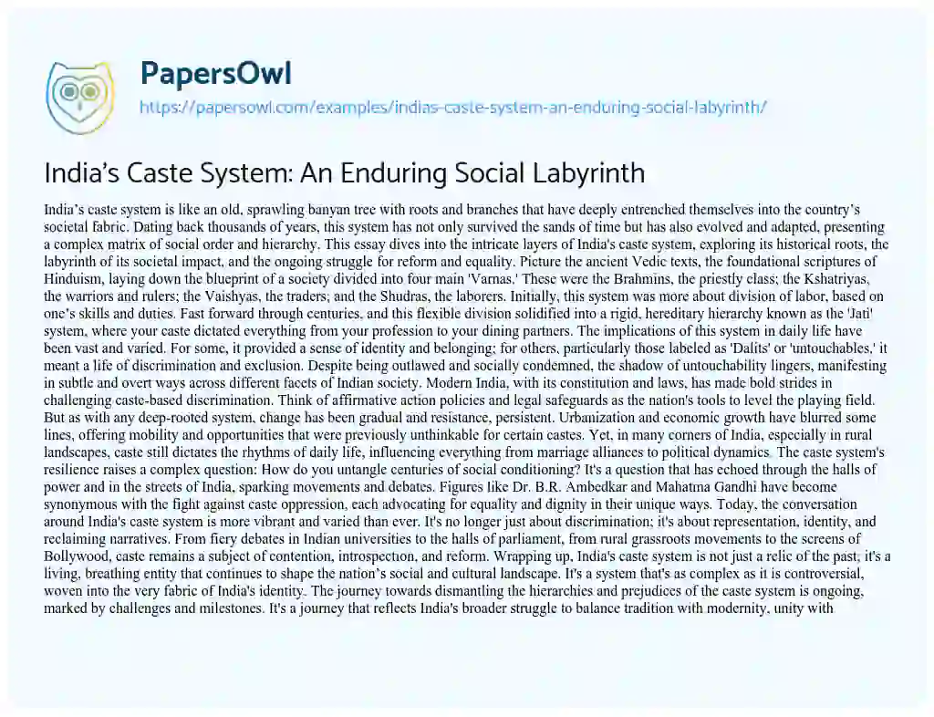 Essay on India’s Caste System: an Enduring Social Labyrinth