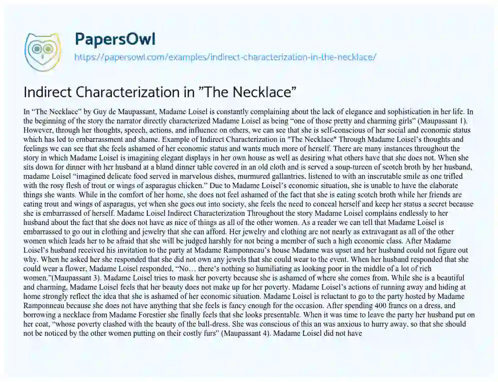 Essay on Indirect Characterization in “The Necklace”