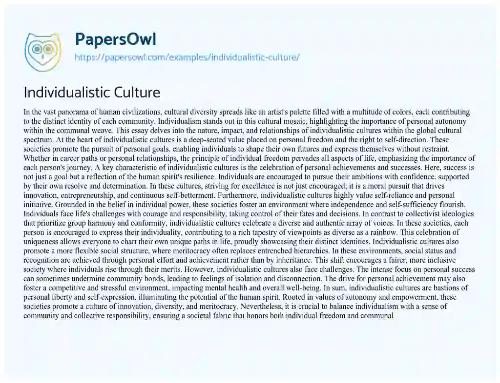 Essay on Individualistic Culture