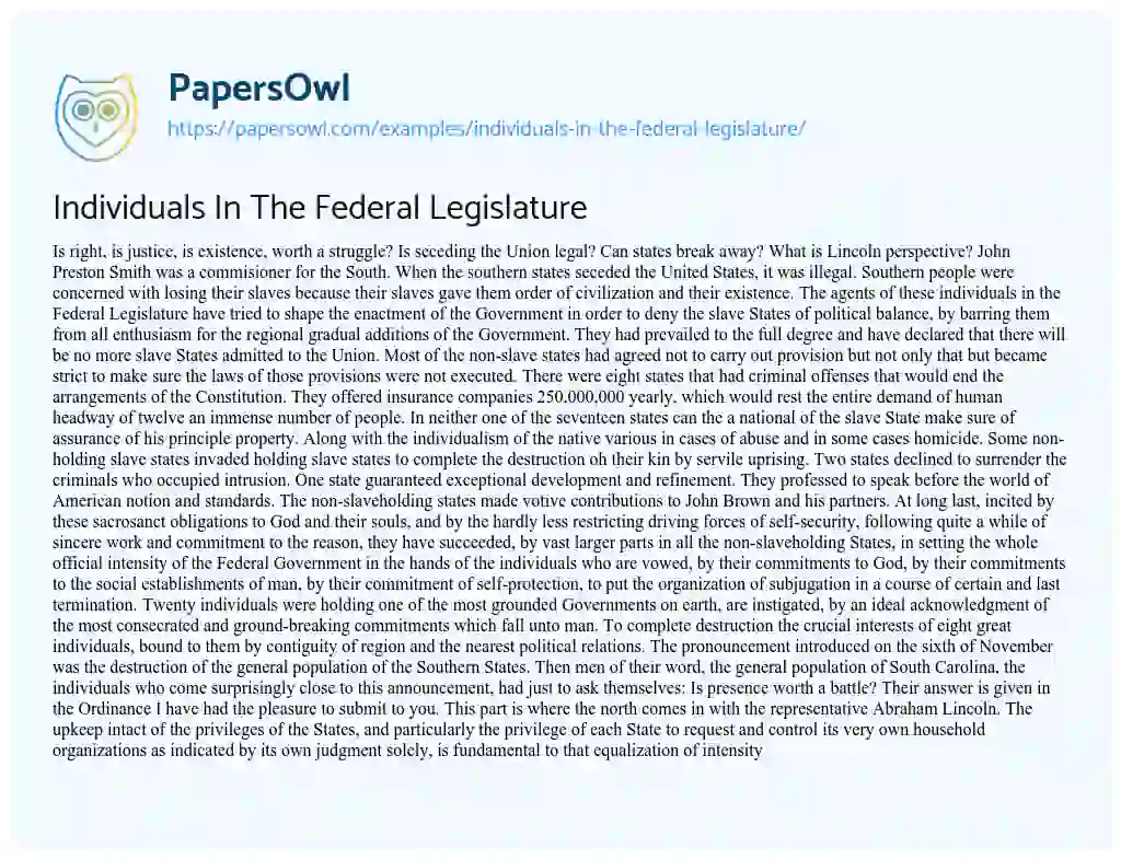 Essay on Individuals in the Federal Legislature