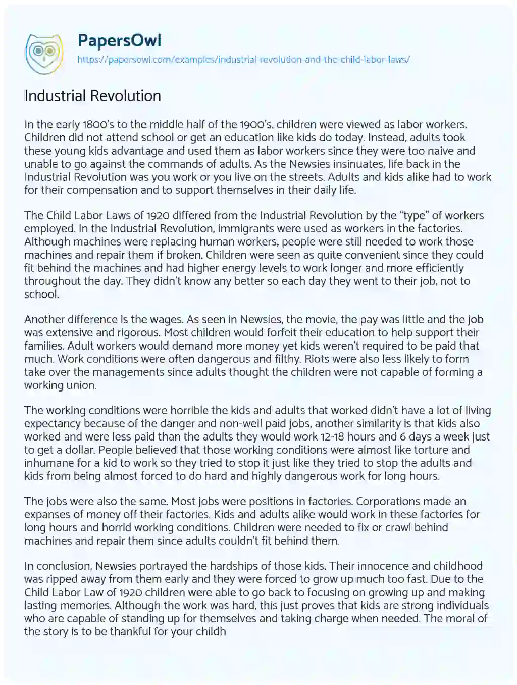 Industrial Revolution essay