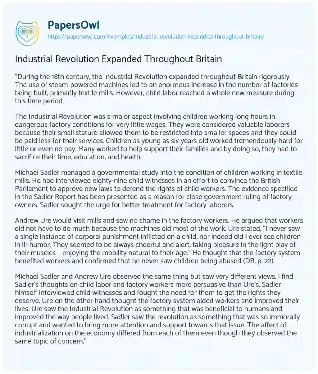 Industrial Revolution Expanded Throughout Britain essay