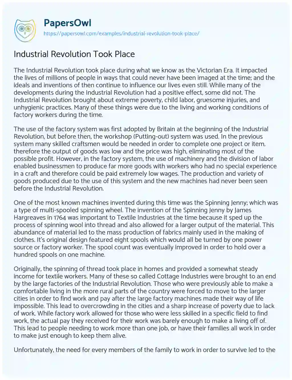 Industrial Revolution Took Place essay
