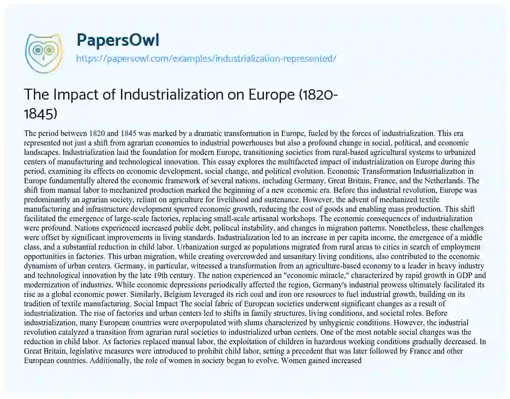 Industrialization Represented - Free Essay Example - 1057 Words ...