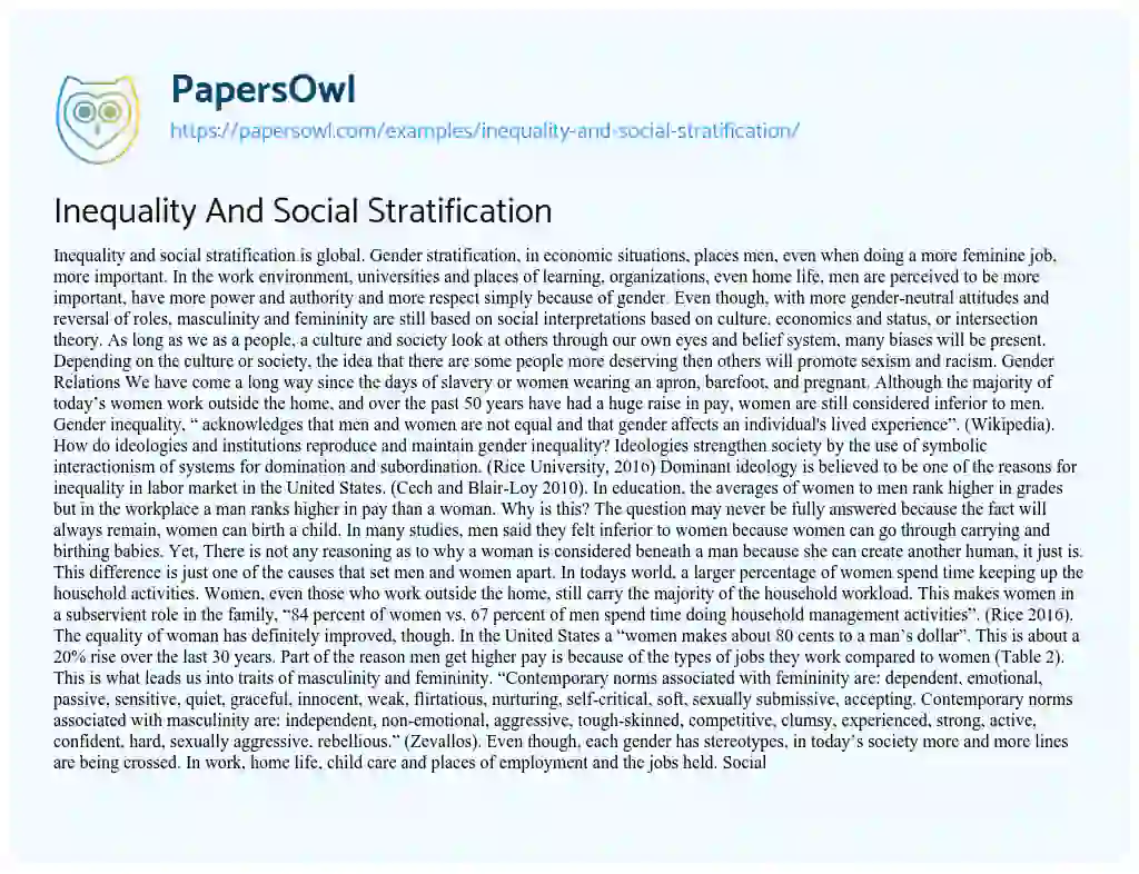 Inequality and Social Stratification essay