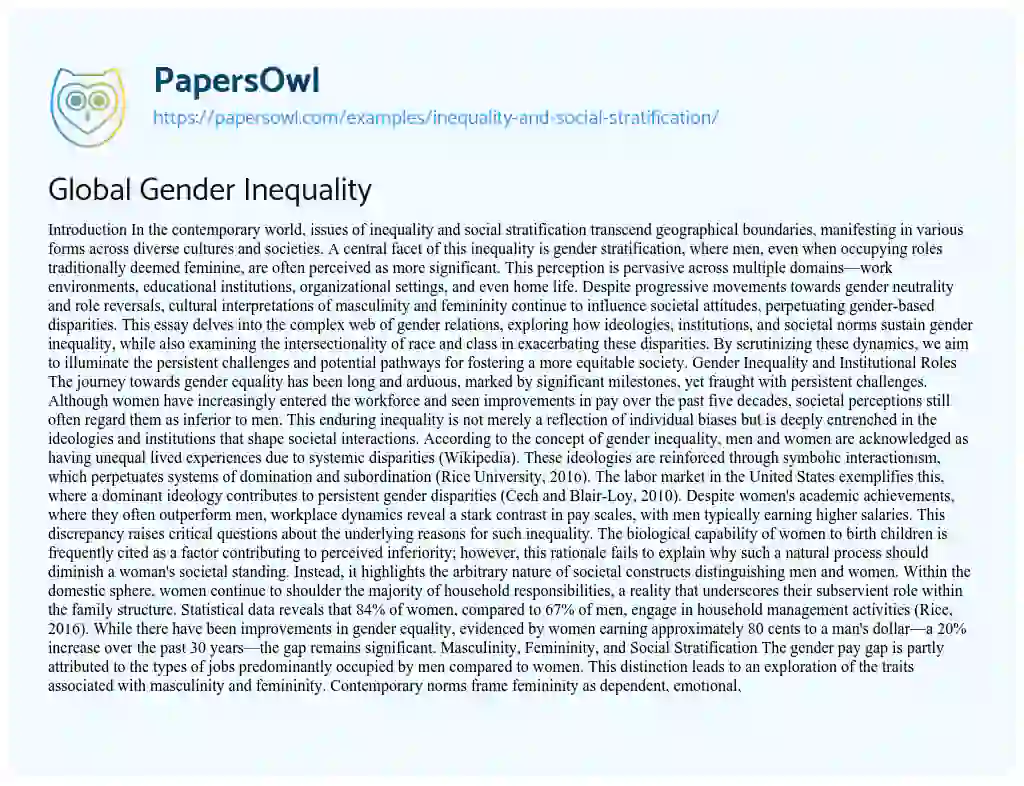 Essay on Inequality and Social Stratification