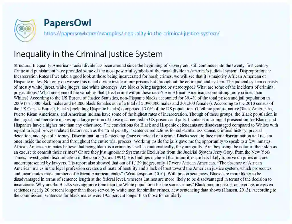 Essay on Inequality in the Criminal Justice System